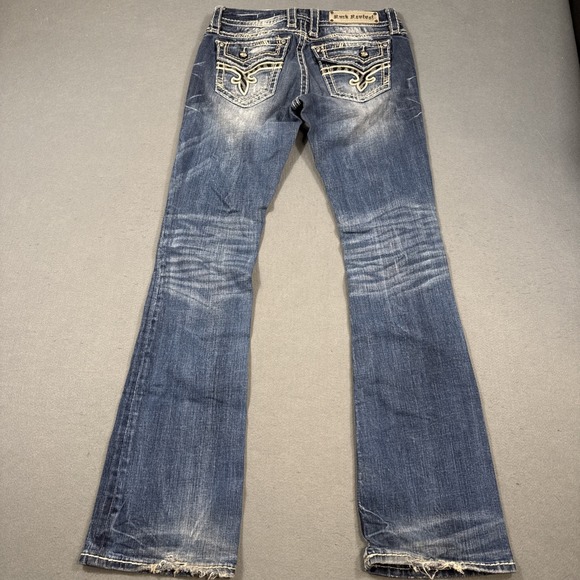 Rock Revival Kai Boot  Jeans Womens 27 Embroidered THICK STITCH WHISKERING - Picture 4 of 11